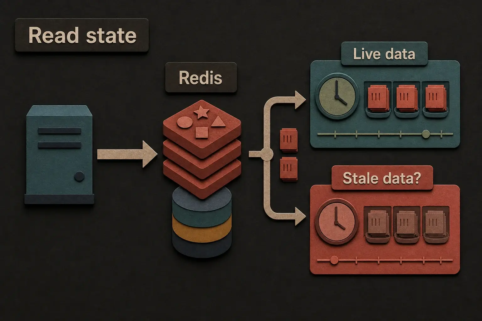 A Redis read returning state that may be live or stale