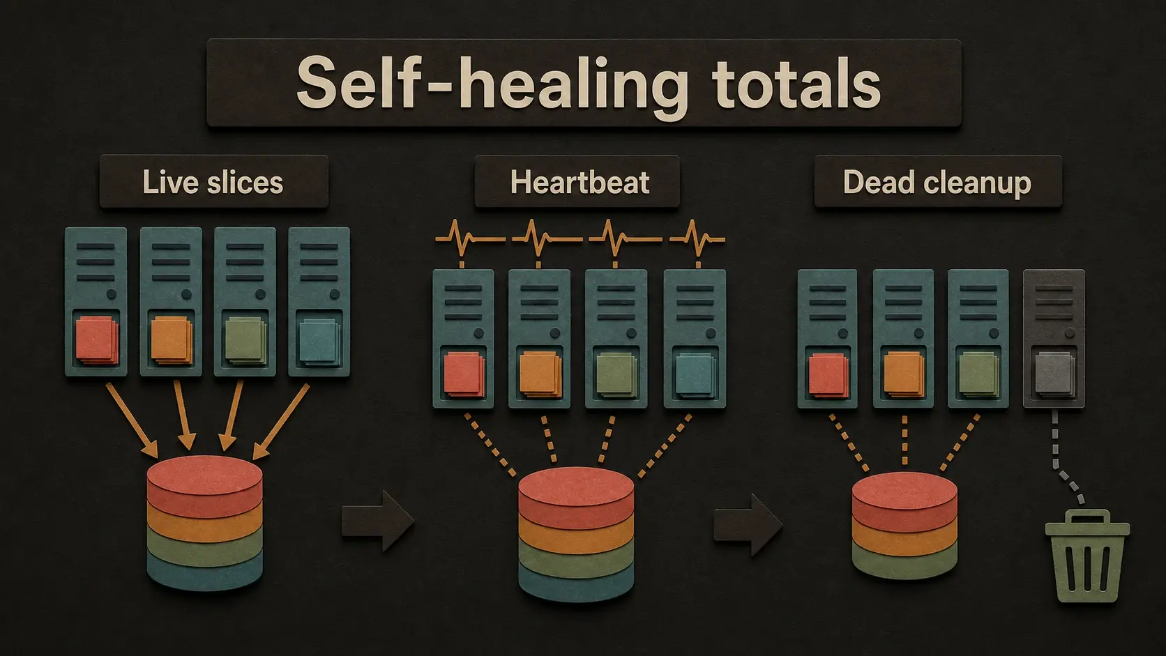 Live instance slices, heartbeats, and dead-instance cleanup