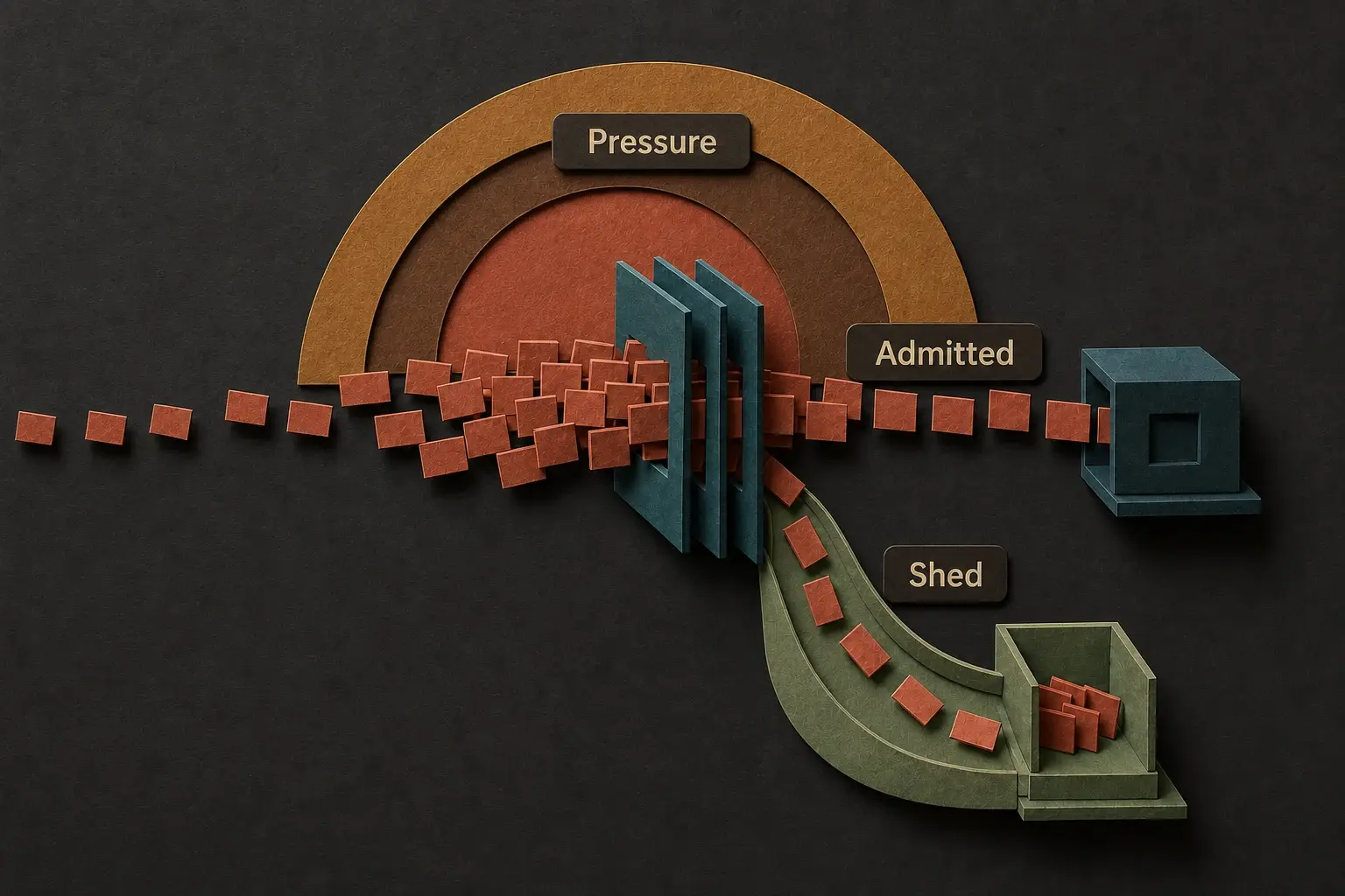 Traffic pressure splitting into admitted and shed work